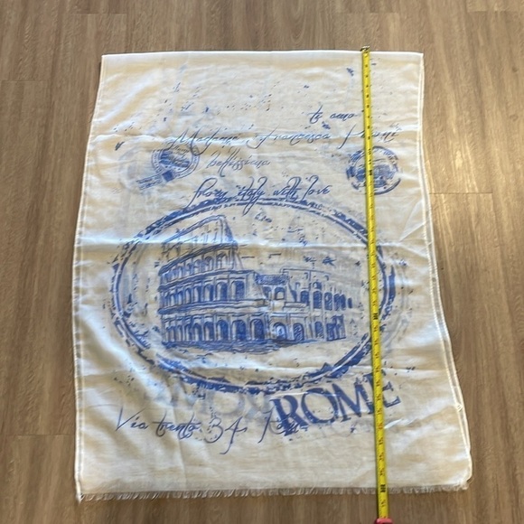 Women’s Scarf One Size White Blue Cotton Italy With Love Novelty Print - Picture 9 of 10